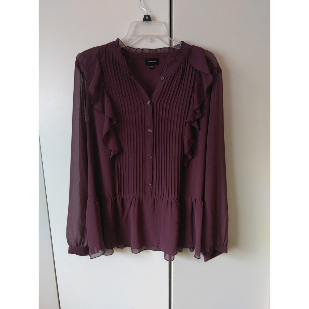 WHO WHAT WEAR Sheer Ruffle Top Size XXL Whimsigoth Romantic Victorian Feminine